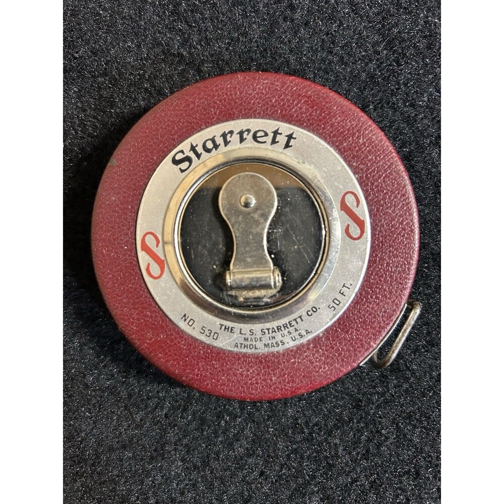 Vintage L.S. Starrett No. 530 50 FT Metal Measuring Tape Wind Up Made In USA B1